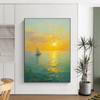 Sailboat Sunset Impressionistic Abstract Painting for Nautical - Themed Cafes GAB1334