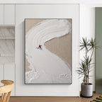 Mini Skier on White Slope Abstract Painting for Winter - Sports Lovers HENG311