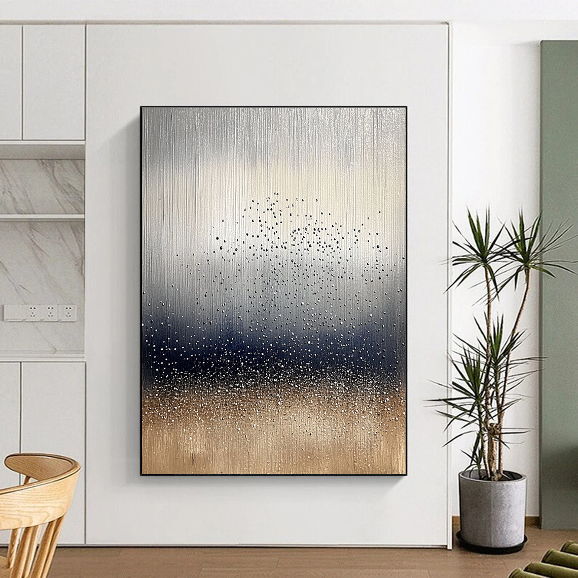 Silver and Gold Dotted Abstract Minimalist Painting for Modern Interiors GAB1444