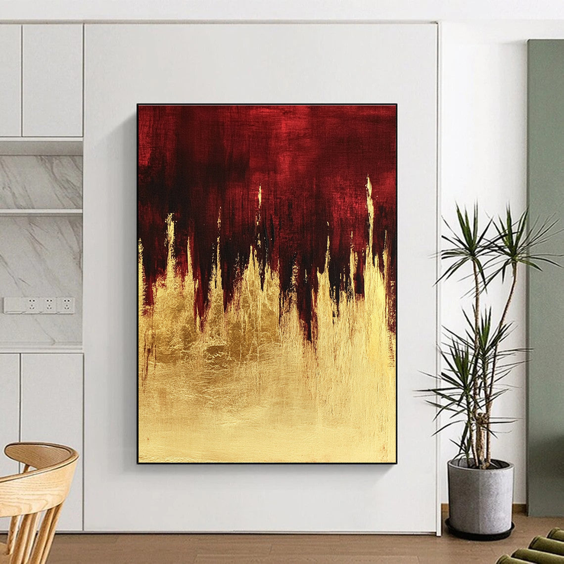Red Gold Abstract Painting with Regal Drama WINK729