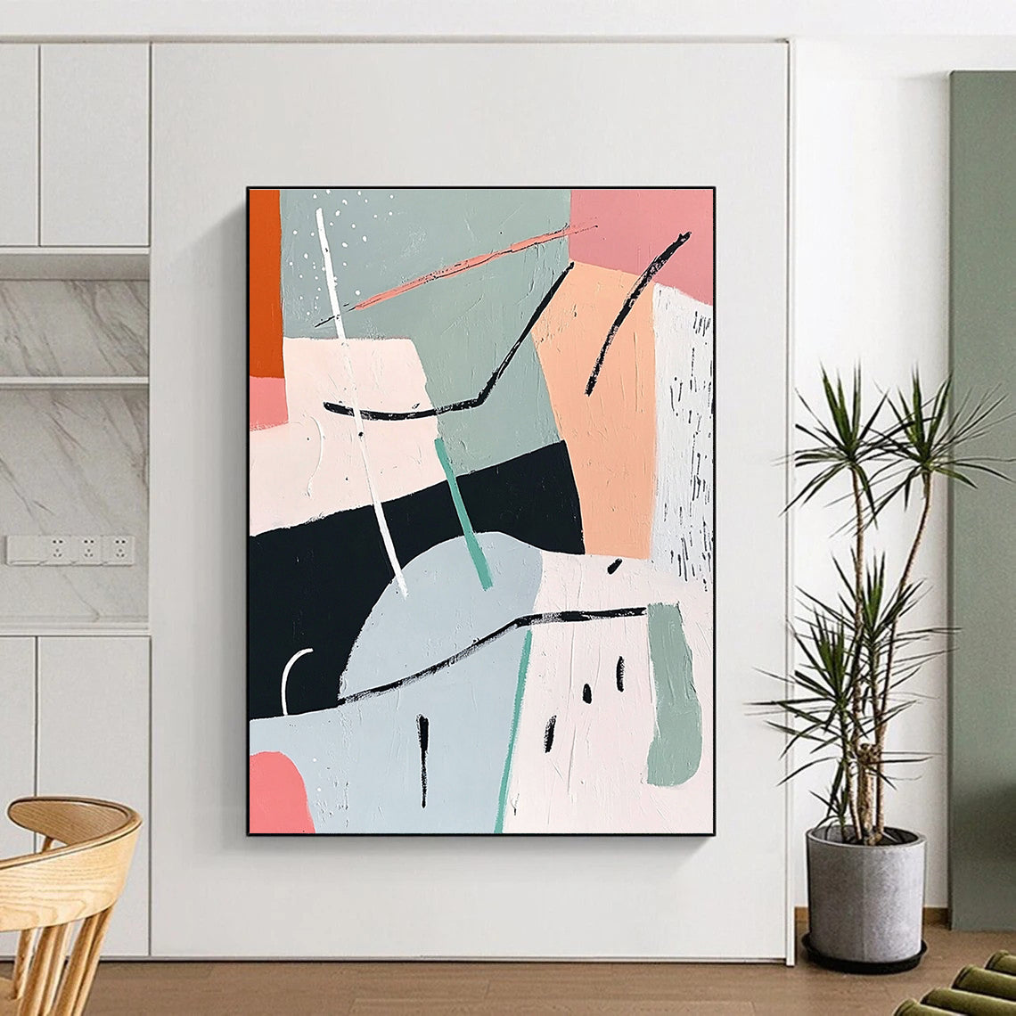 Pastel Geometric Abstract Painting for Scandinavian - Inspired Nurseries GAB1156