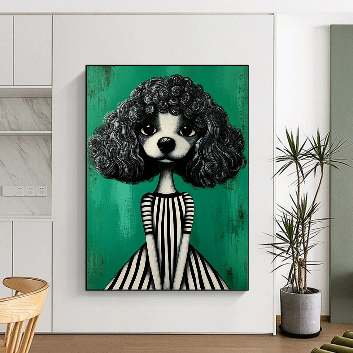 Whimsical Curly - Haired Dog Portrait Abstract Painting GAB0031