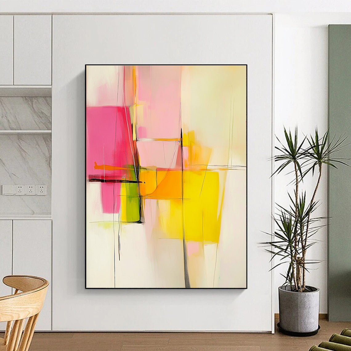 Pink and Yellow Abstract Painting for Feminine - Inspired Fashion Studios GAB0917