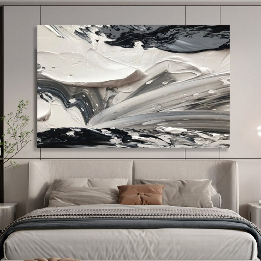 Black and White Abstract Textures Painting for Modern Monochrome Spaces YHT314