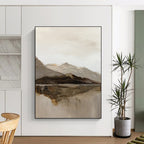 Minimalist Mountain and Lake Landscape Abstract Painting for Nature - Lover Bedrooms HENG358