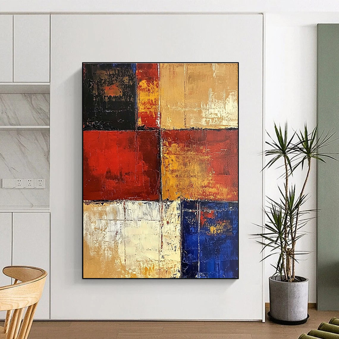 Red Yellow Blue Abstract Painting with Vibrant Retro Energy WINK475