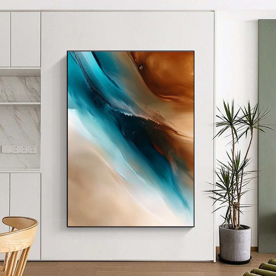 Blue Brown White Abstract Painting with Fluid Movement WINK455