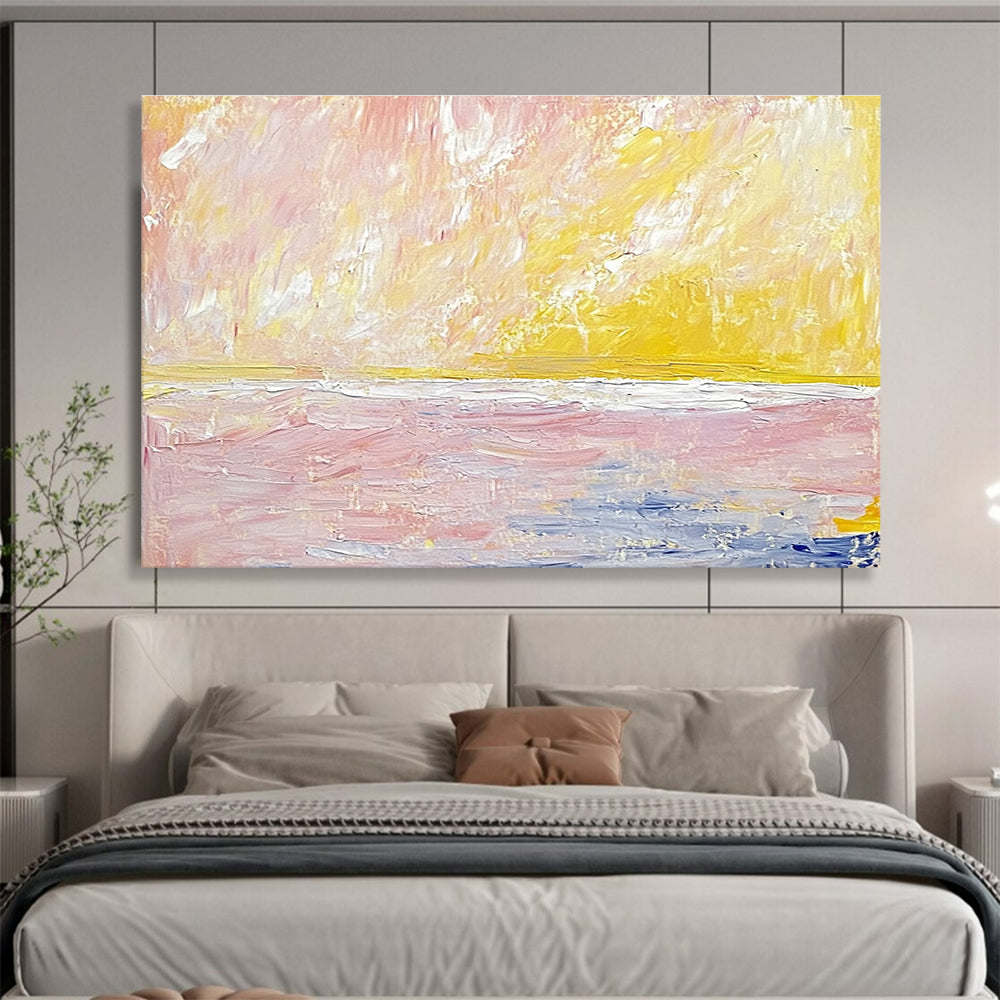 Soft Sunset Seascape Abstract Painting with Gentle, Romantic Hues ABS523
