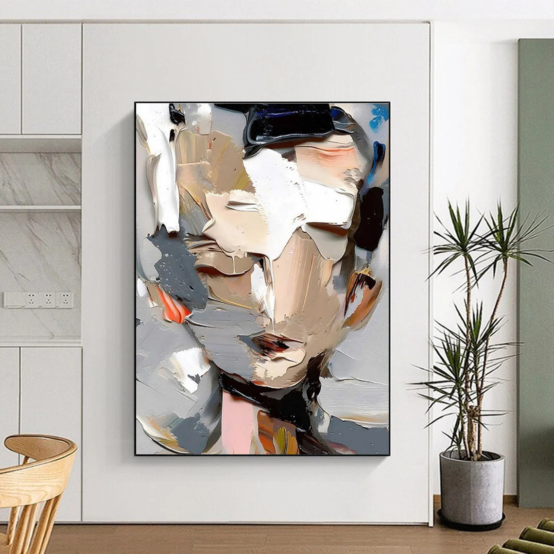 Abstract Portrait with Layered Paints Painting for Contemporary Art Spaces HENG320