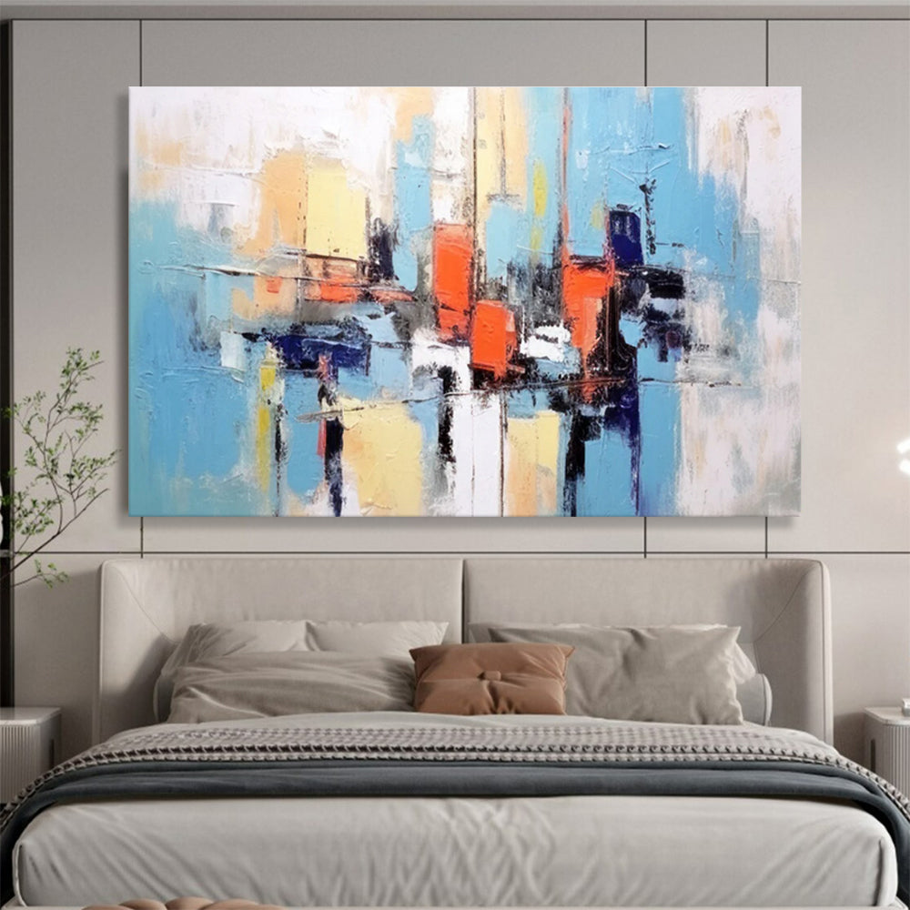 Blue - Toned City Abstract Painting for Modern Apartments YHT067
