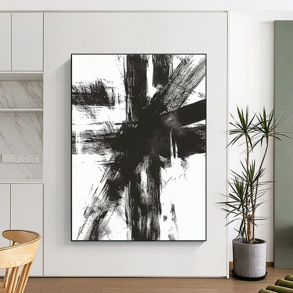 Black and White Dynamic Abstract Painting with Bold Strokes WINK820