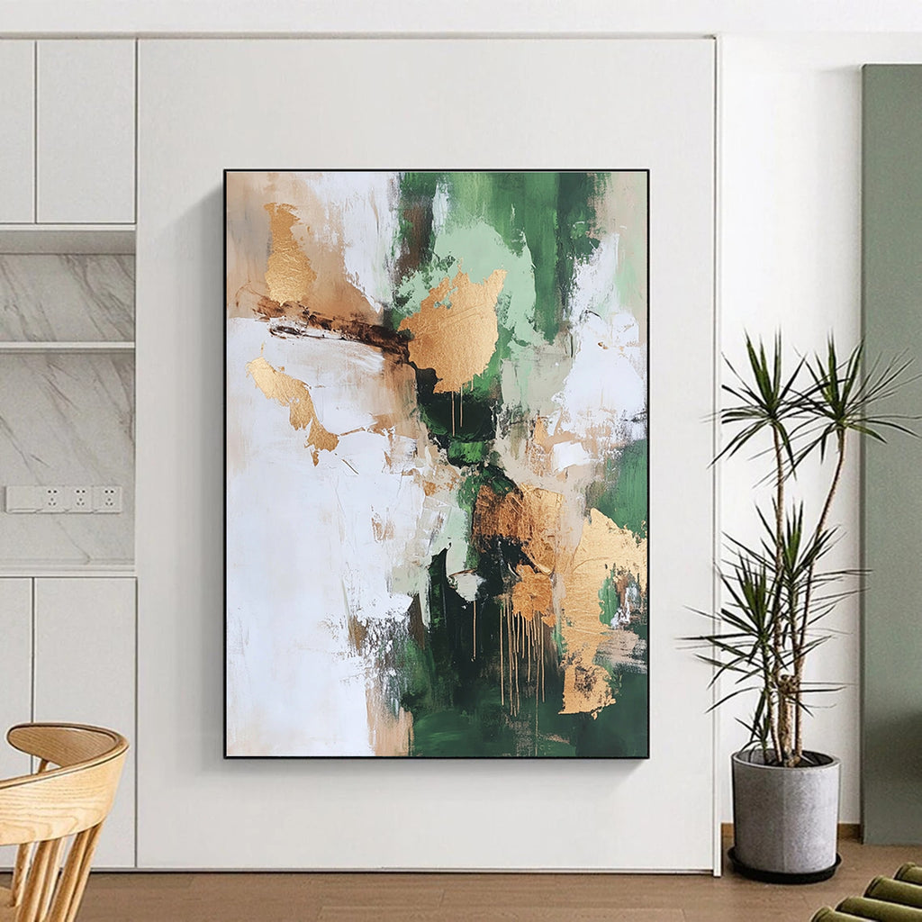 Green Gold White Abstract Painting with Natural Luxury WINK528
