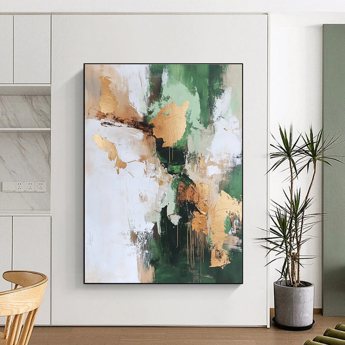 Green Gold White Abstract Painting with Natural Luxury WINK528