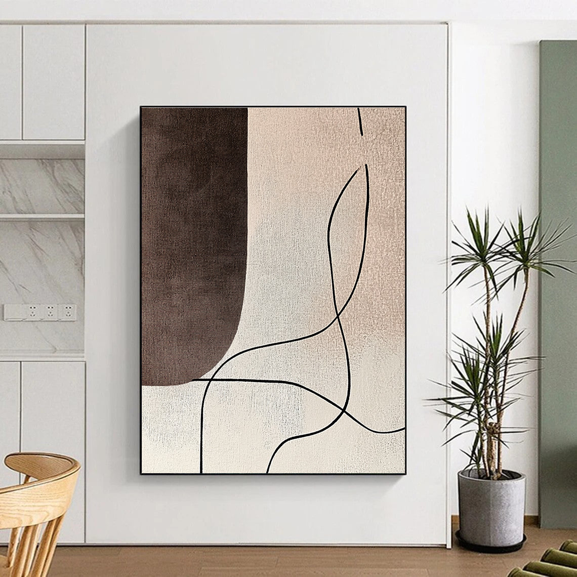 Curved Lines on Neutral Abstract Painting with Gentle Flow WINK181