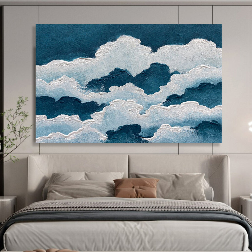 Textured Clouds Abstract Painting for Coastal Home Offices YHT364
