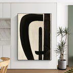 Black and White Curved Abstract Painting with Playful Shapes WINK246