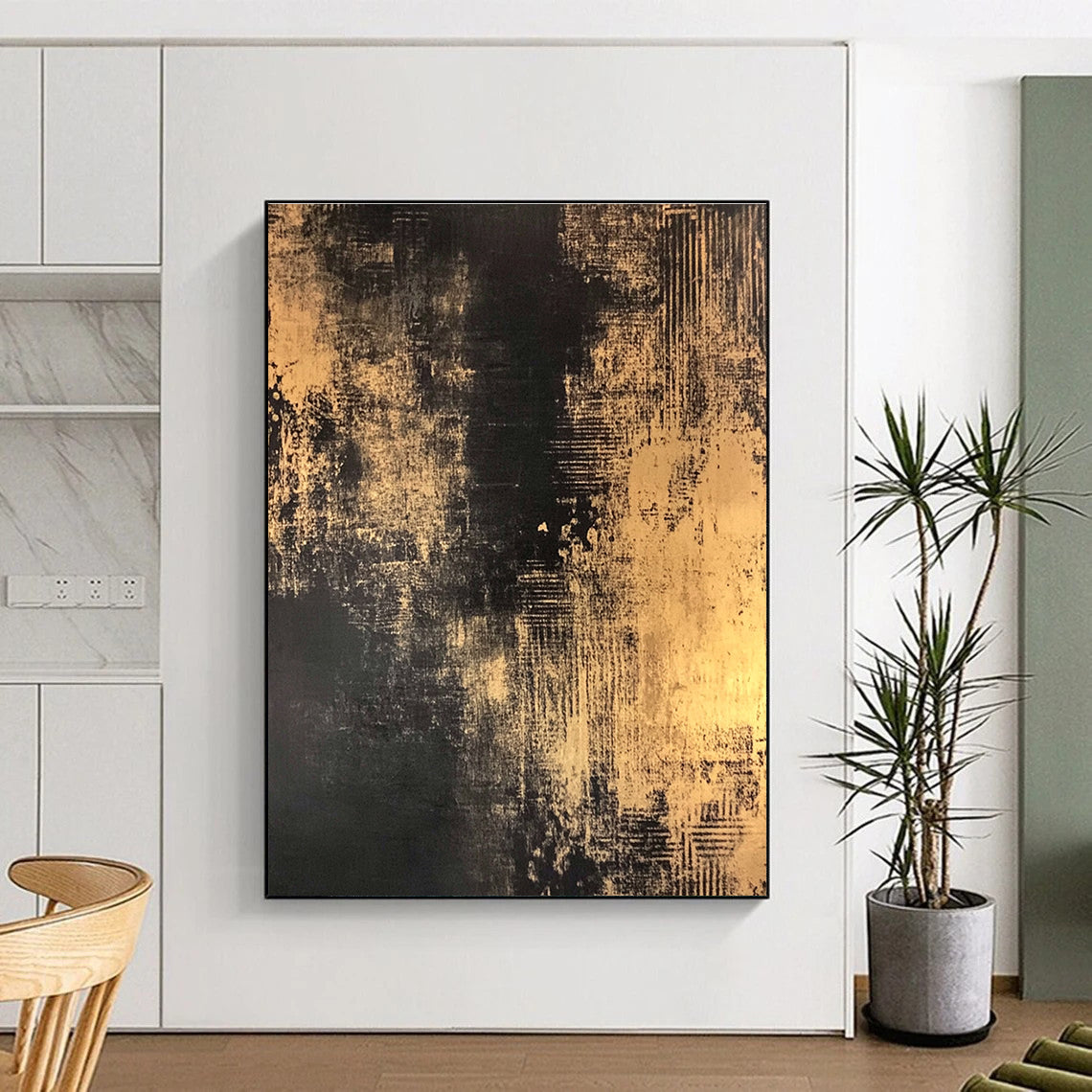 Gold and Black Abstract Painting for Luxury Hotel Lobbies GAB1271