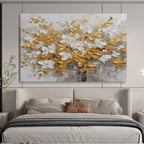 Gold and White Floral Abstract Painting for Luxurious Dining Rooms YHT246