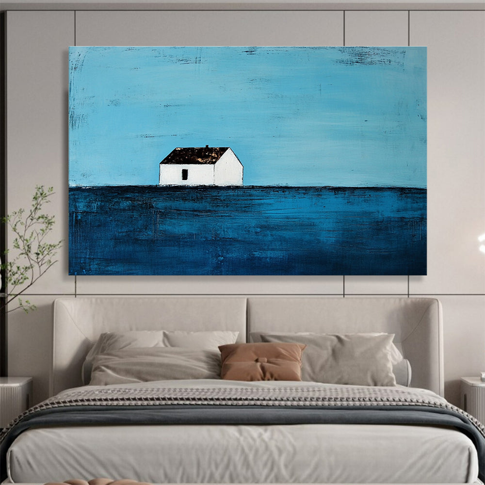 Serene Solitary House Art Capturing Peace and Contemplation in Minimalist Style Abstract Painting ABS144