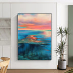 Colorful Sunset Seascape Abstract Painting for Beach House Living Rooms HENG018