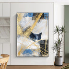Abstract Cat Silhouette Painting with Golden Accents GAB0661