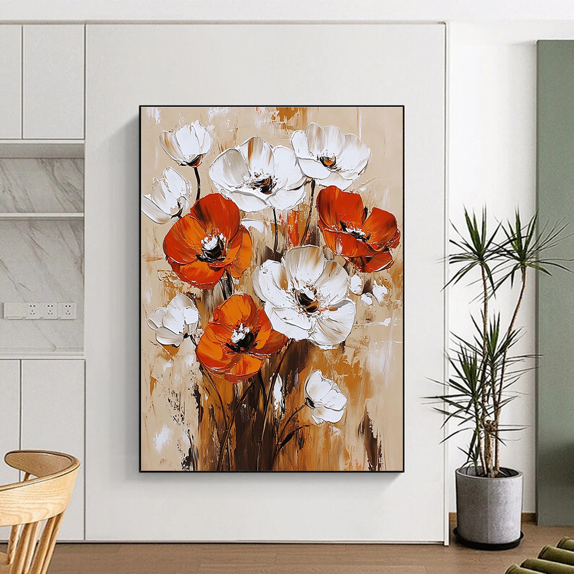 Bold Poppy Blossoms Expressive Floral Abstract Painting GAB0279