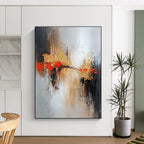 Gray Gold Red Abstract Painting with Dramatic Contrast WINK556