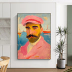 Man with Pink Hat Impressionistic Portrait Abstract Painting GAB0322
