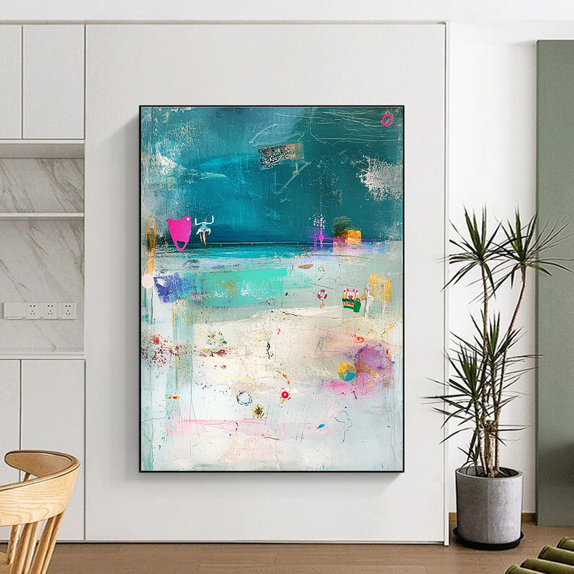 Beach Collage Art Playful Maritime Abstract Painting GAB0242