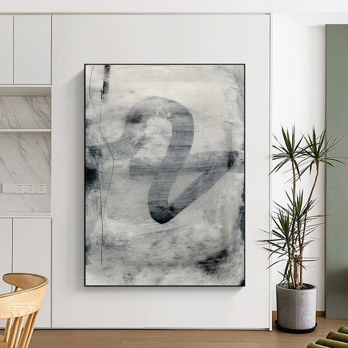 Monochromatic Ink Abstract Painting for Minimalist Art Galleries HENG189