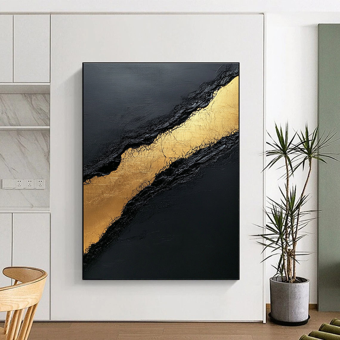 Black Gold Textured Abstract Painting with Luxurious Depth WINK594