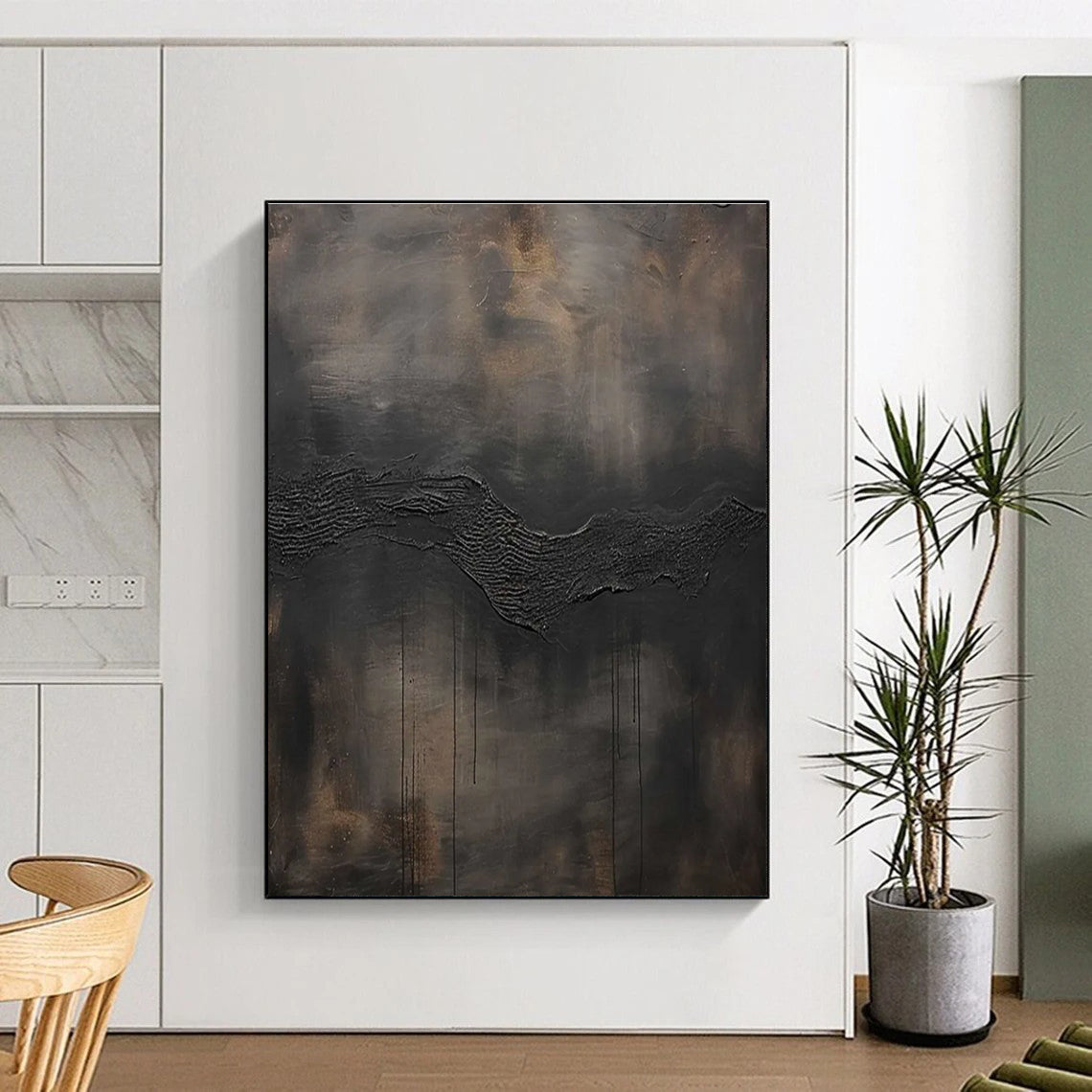 Dark Textured Wave Abstract Painting for Moody Home Theaters HENG506