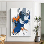 Blue Orange White Abstract Painting with Playful Brushstrokes WINK595