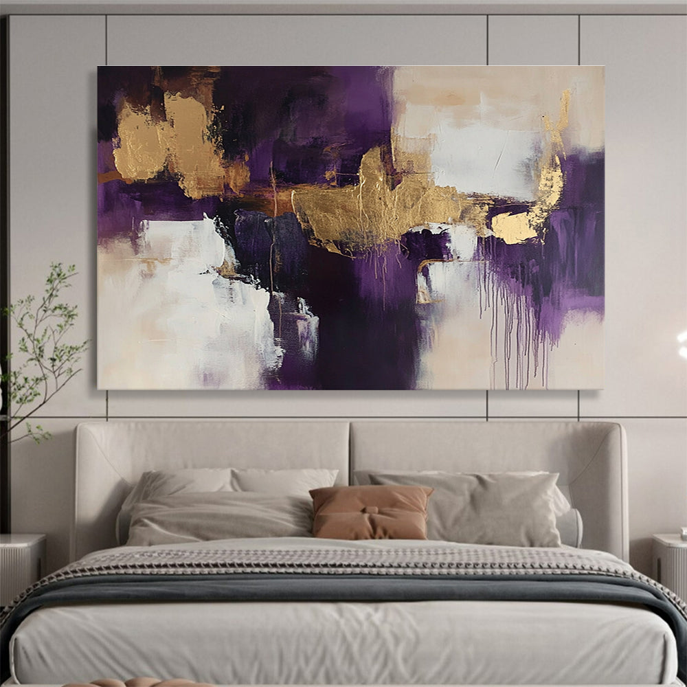 Purple and Gold Abstract with Dripping Accents Abstract Painting ABS371