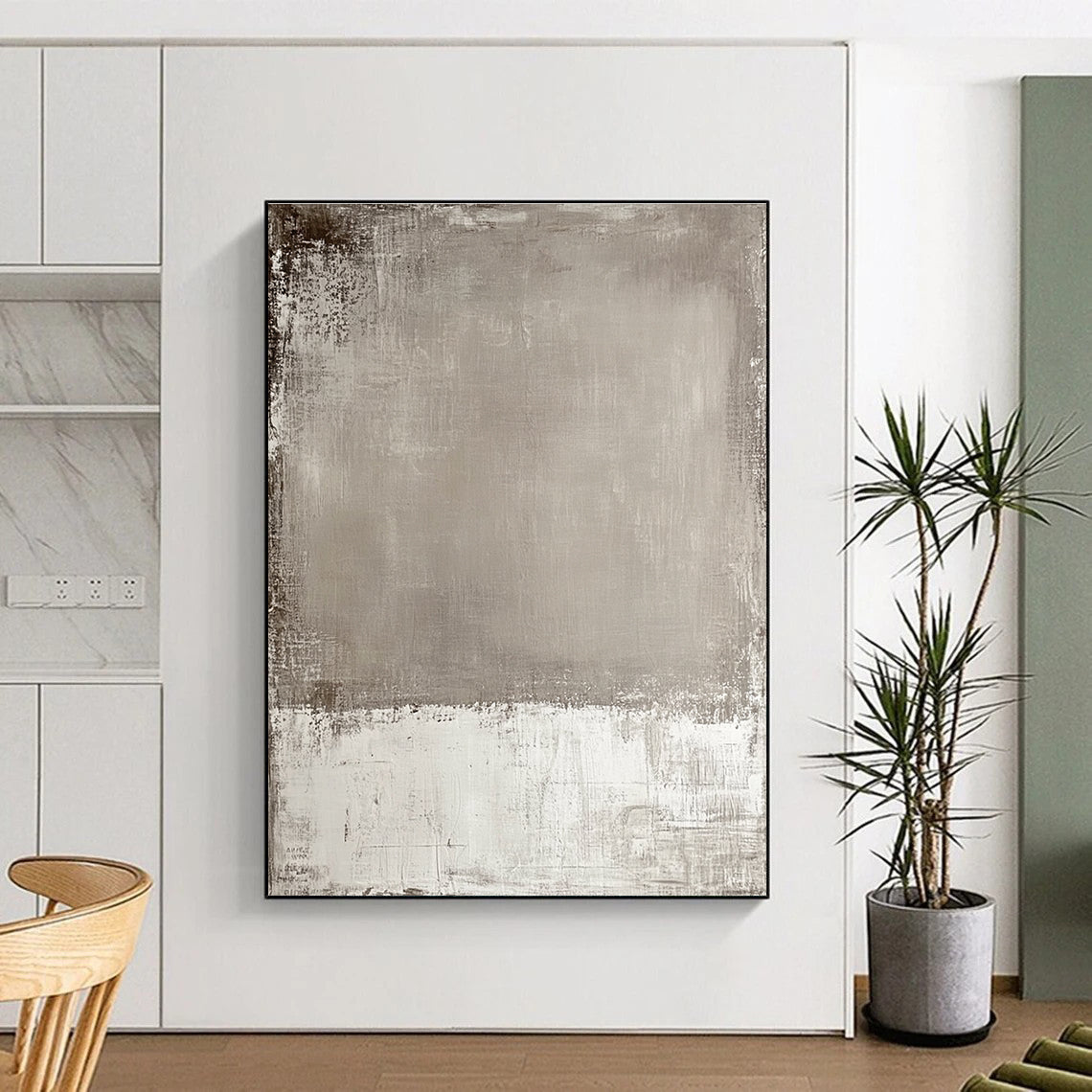 Taupe and White Abstract Painting with Understated Contrast WINK122