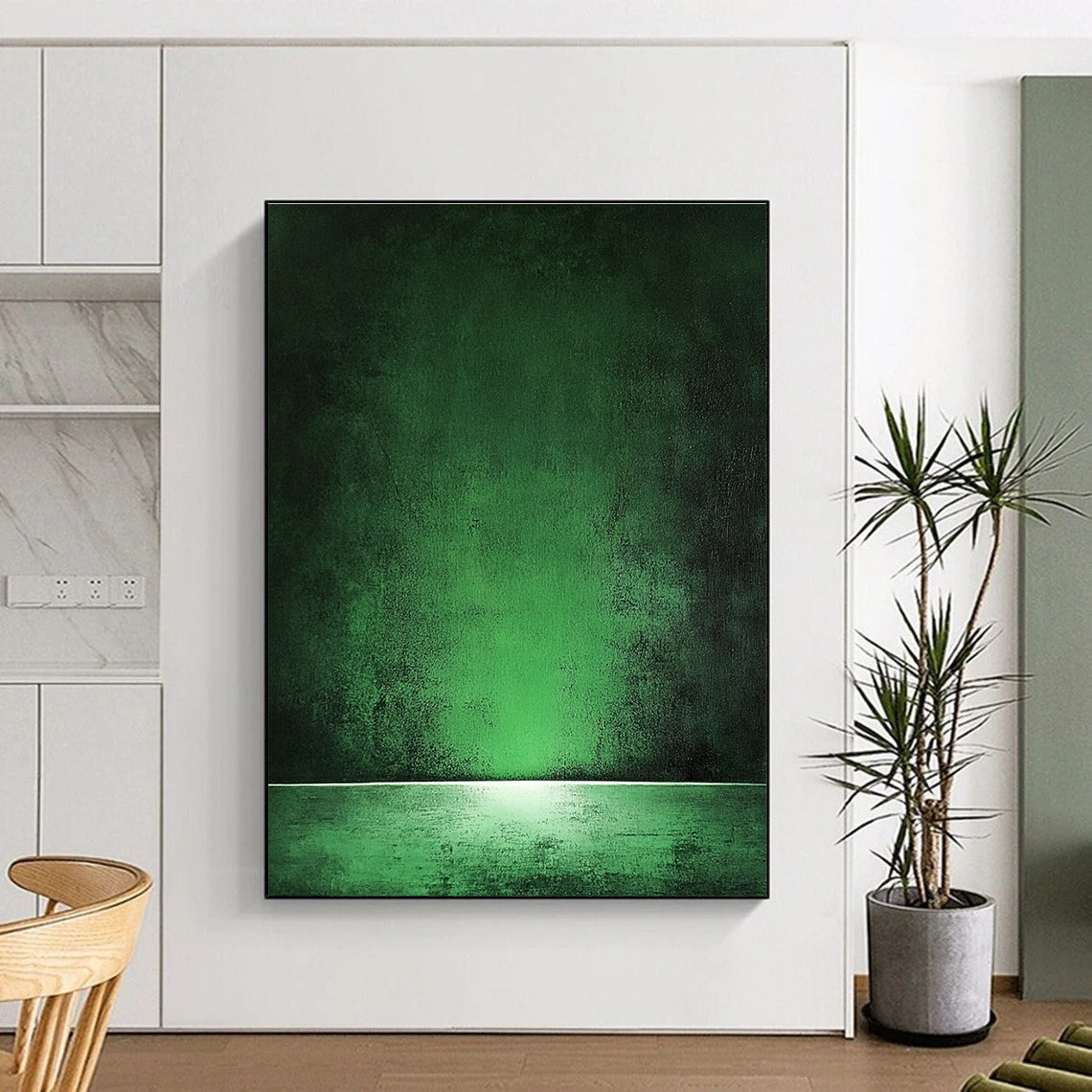Dark Green Gradient Abstract Painting of Mysterious Depth GAB0140
