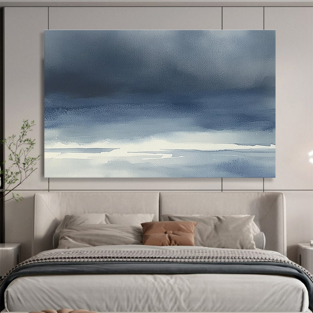 Blue Gradient Seaside Abstract Painting with Subtle Drama ABS614