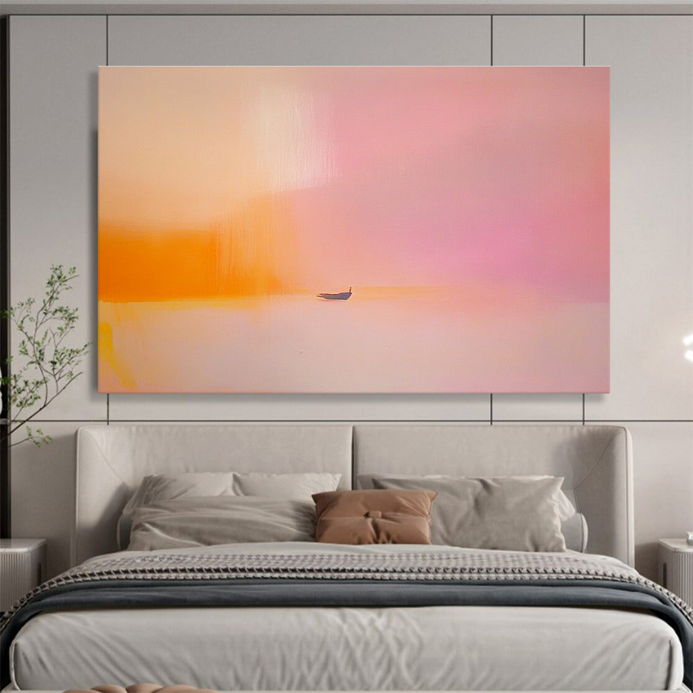 Soft Pink - Orange Abstract Boat Painting with Dreamy, Tranquil Serenity ABS488