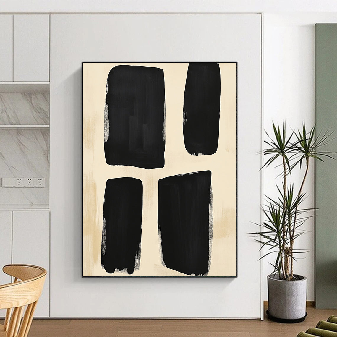 Simple Black Shape Abstract Painting with Understated Charm WINK829