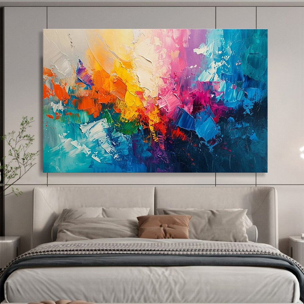 Rainbow Abstract Burst Energetic Painting for Creative Spaces YHT048