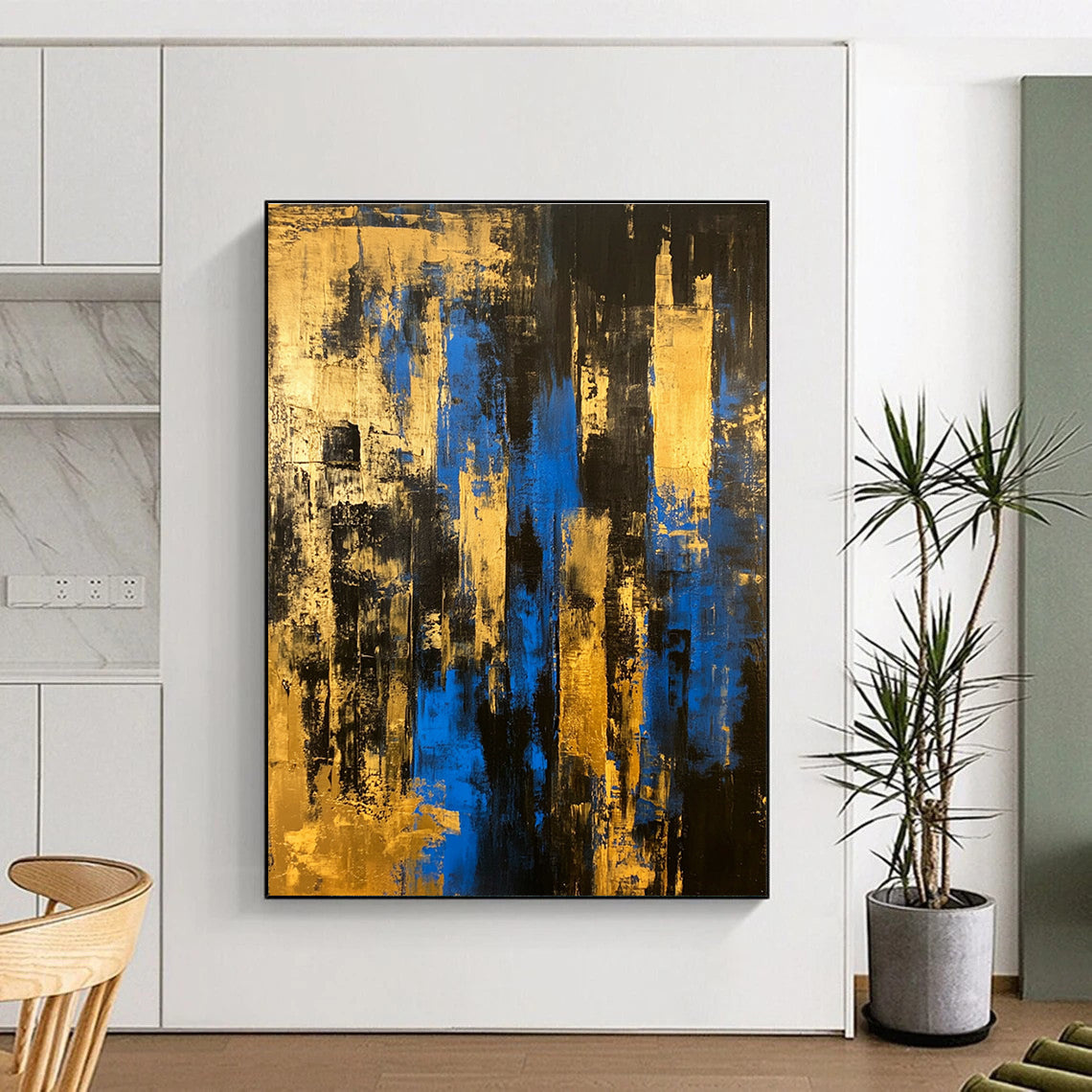 Blue - Gold Abstract City Painting with Urban Sophistication WINK397