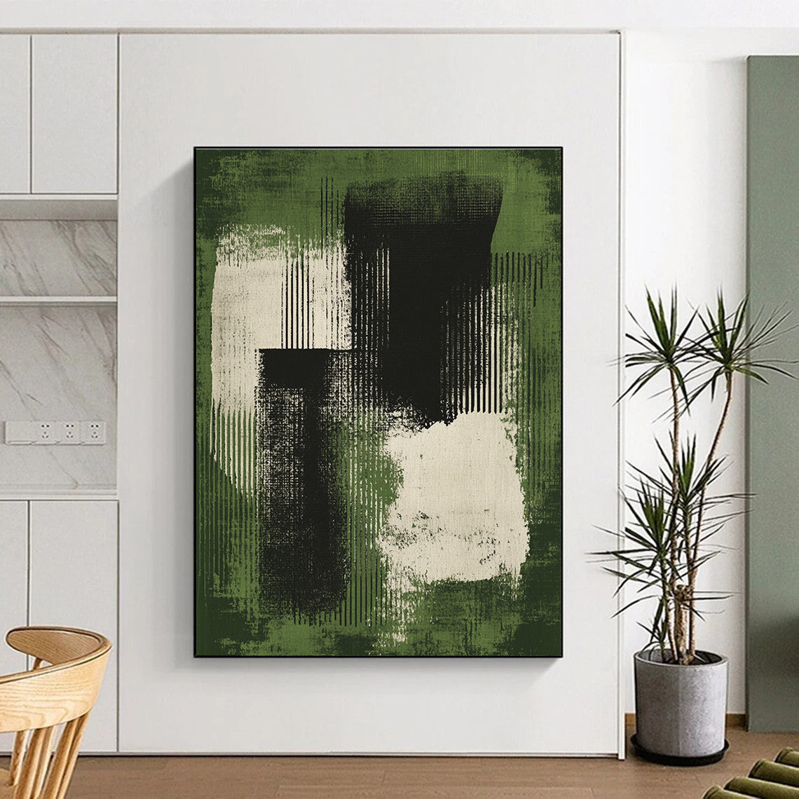 Green and Black Abstract Blocks Abstract Painting with Dynamic Contrast WINK264