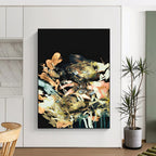 Colorful Floral Abstract on Black Painting for Luxury Home Dining Rooms HENG171