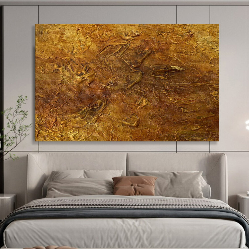 Golden Textured Abstract Painting for Luxurious Bedrooms YHT333