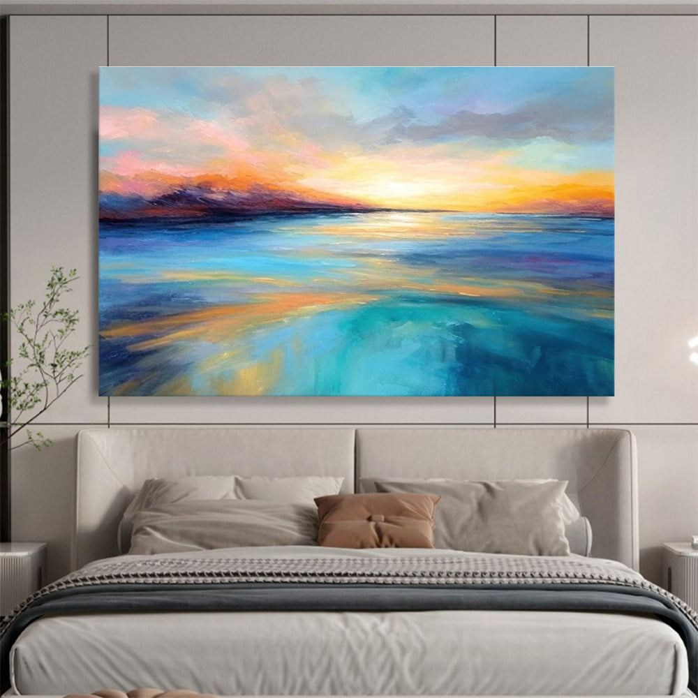 Vivid Sunset Sea Abstract Painting for Romantic Spaces YHT068