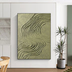 Green Curved Lines on Light Green Abstract Painting with Flowing Textures GAB0064