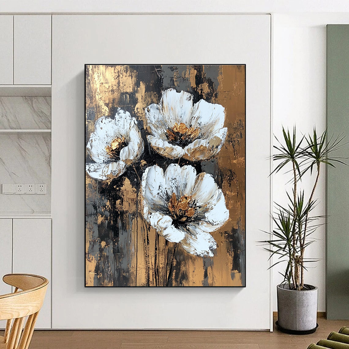 Gold - Accented Floral Abstract Painting for Luxury Dining Rooms GAB1252