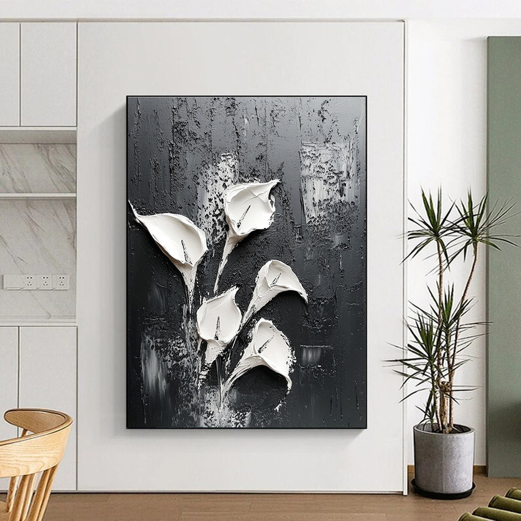 Textured White Lilies Abstract Painting for Nature - Loving Bathrooms GAB0997
