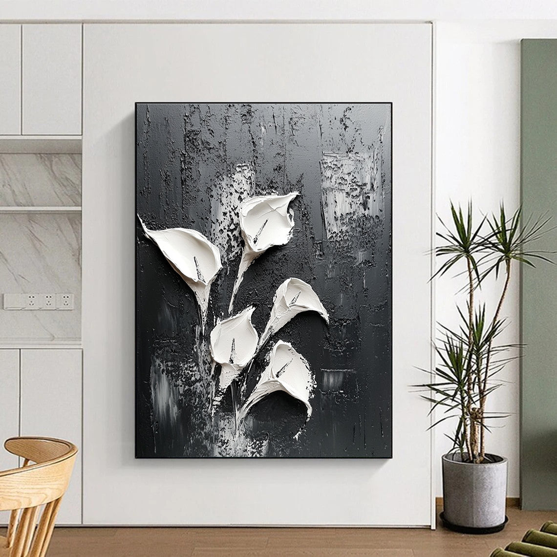 Textured White Lilies Abstract Painting for Nature - Loving Bathrooms GAB0997