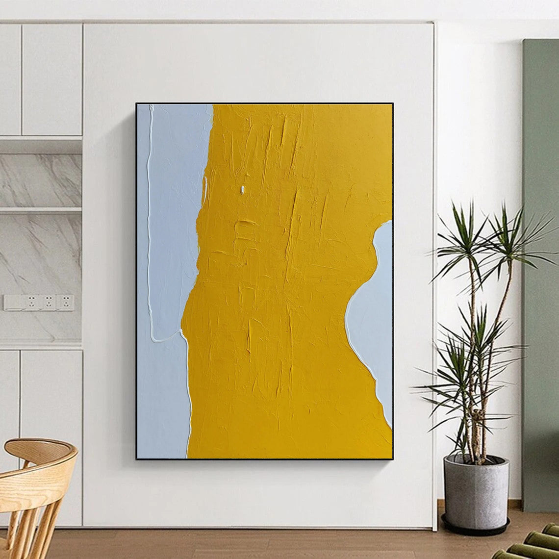 Yellow and White Textured Abstract Painting for Modern Minimalist Interiors HENG340